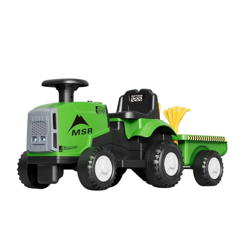 Auto Batería Tractor Granjero Eléctrico Con Carro Verde