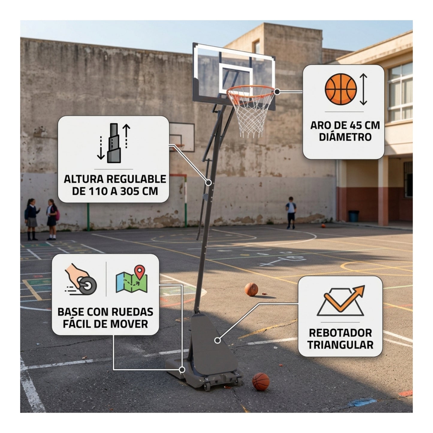 Aro Basketball Altura Regulable Básquetbol Portátil