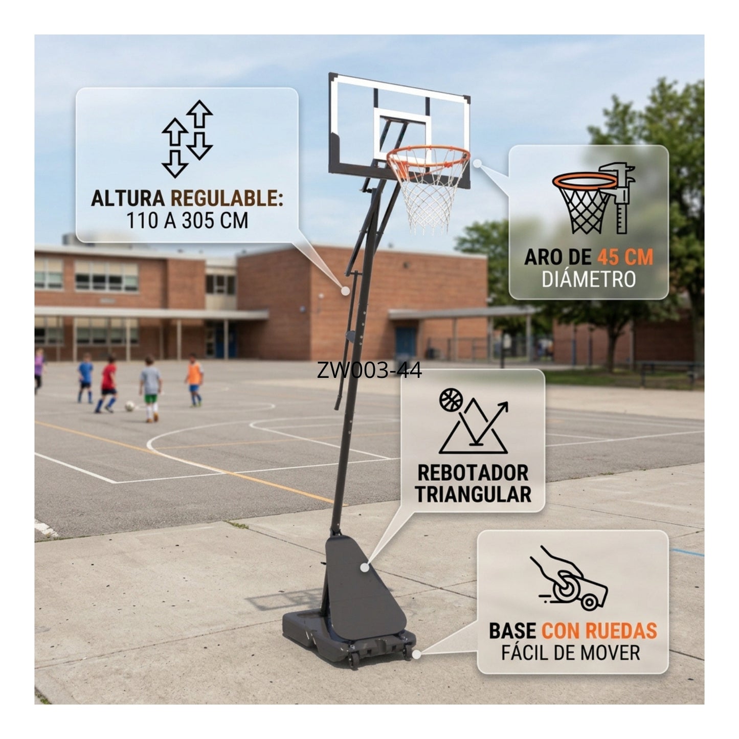 Aro Básquetbol Altura Regulable Basketball Portátil